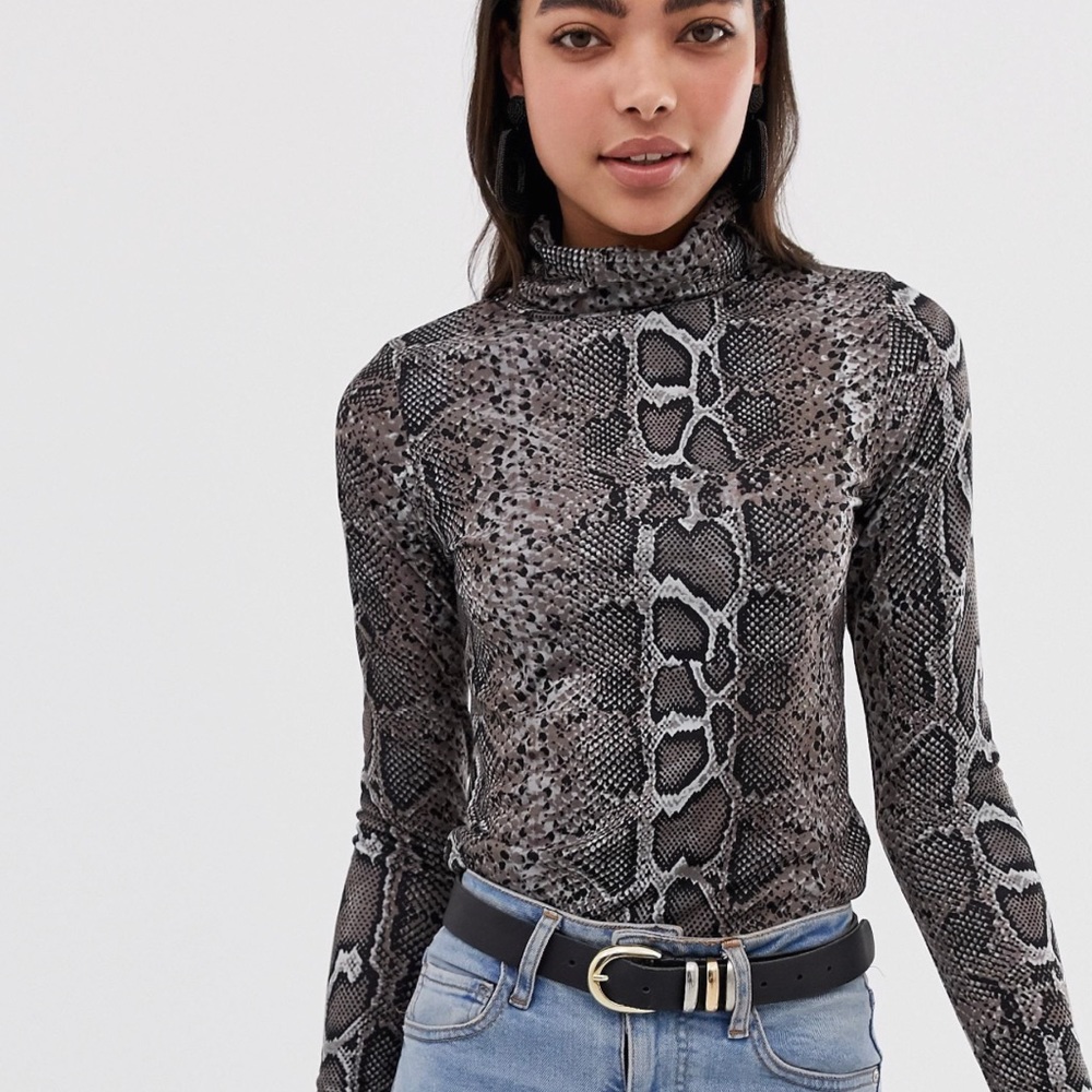 snake skin print turtleneck top